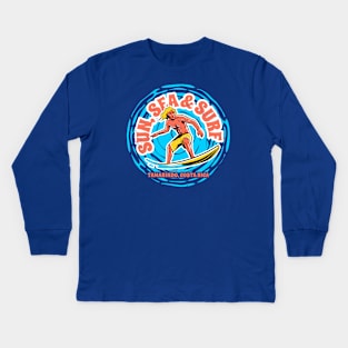 Vintage Sun, Sea & Surf Tamarindo, Costa Rica // Retro Surfing // Surfer Catching Waves Kids Long Sleeve T-Shirt